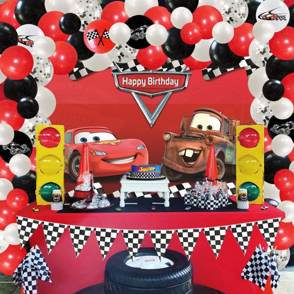 5X3ft Cartoon Car Birthday Backdrop Racing Photography Backgrounds Boy Kids Party Banner Photo Booth Props Red 9173940116948