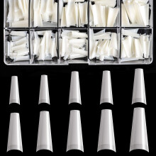 Coffin Nail Tips Set 500pcs Natural Clear French Acrylic False Nails with Case, 10 Sizes
