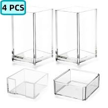 Porta-canetas/lápis em acrílico, compatível com armazenamento de pincéis de maquiagem, organizador de mesa de escritório, porta-cartões de