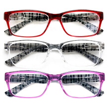 3 pares de óculos de leitura retangulares modernos e confortáveis, leves e com lentes transparentes, estampa xadrez, para homens e mulheres, modelo