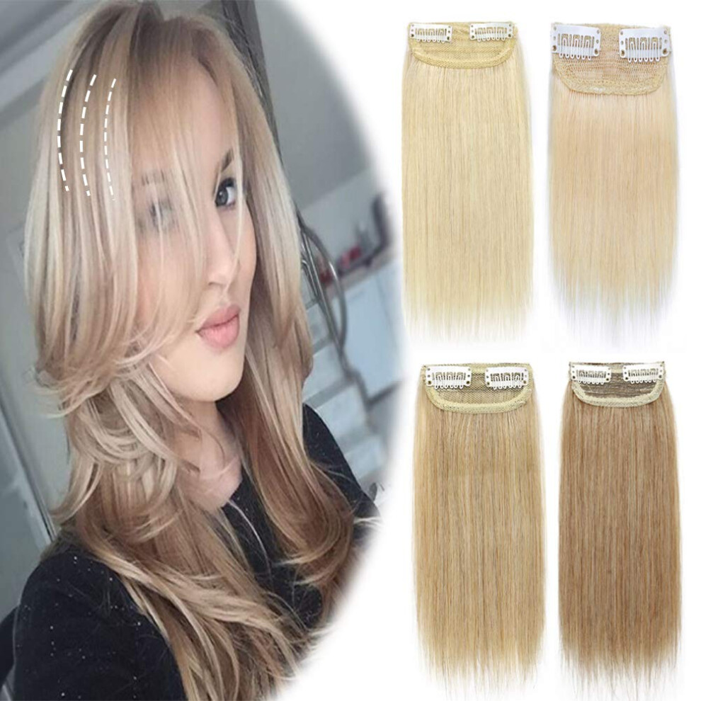 Unisex Human Hair Clip In Extensions Ash Blonde 6 Inch Invisible Hairpiece For Thinning Hair Volume Boost