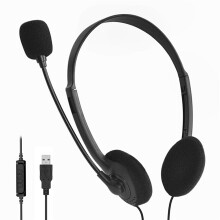 Słuchawki stereo USB, słuchawki komputerowe z mikrofonem z redukcją szumów do komputera PC, przewodowe słuchawki do laptopa
