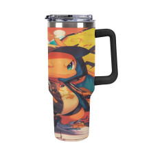 Gobelet de voiture grande capacité Charmander, mug de voyage à café de 1,2 L (40 oz), gobelet avec paille, mug isotherme en acier inoxydable