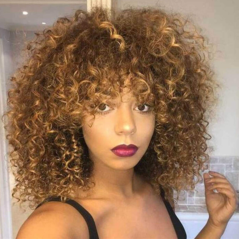 Unisex Black Short Curly Blonde Afro Wig For Women Natural Kinky Synthetic Hair With Wig Cap
