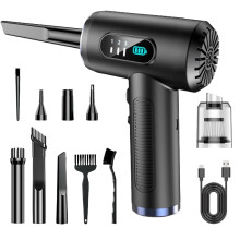 Portable Air Duster and Vacuum Cleaner 3in1, 3Speed, HD Display, Power for Electronics and Car (Black)