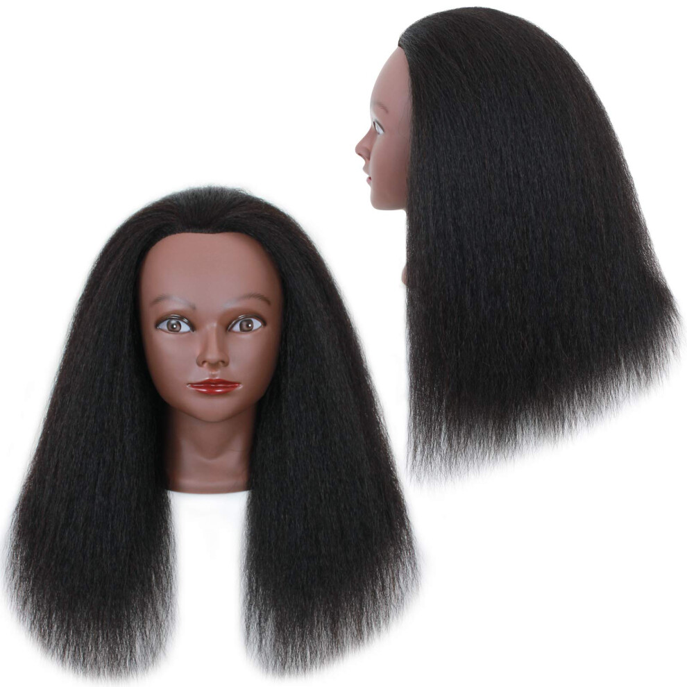 Unisex Mannequin Head With Human Hair, 14 Inch Afro Cosmetology Training Head For Braiding, Cutting And Styling