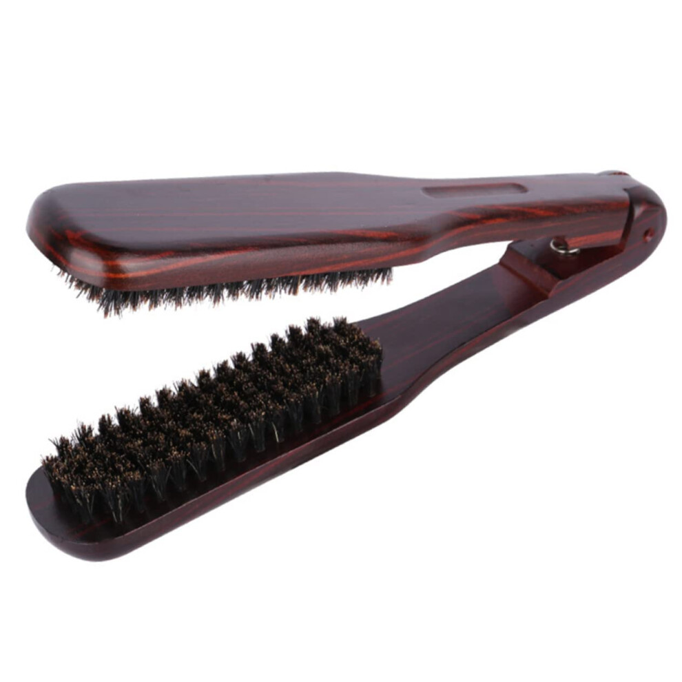 Hair Straightener Brush with Clamp Action Styling and Dense Wooden Bristles for Smooth Hair