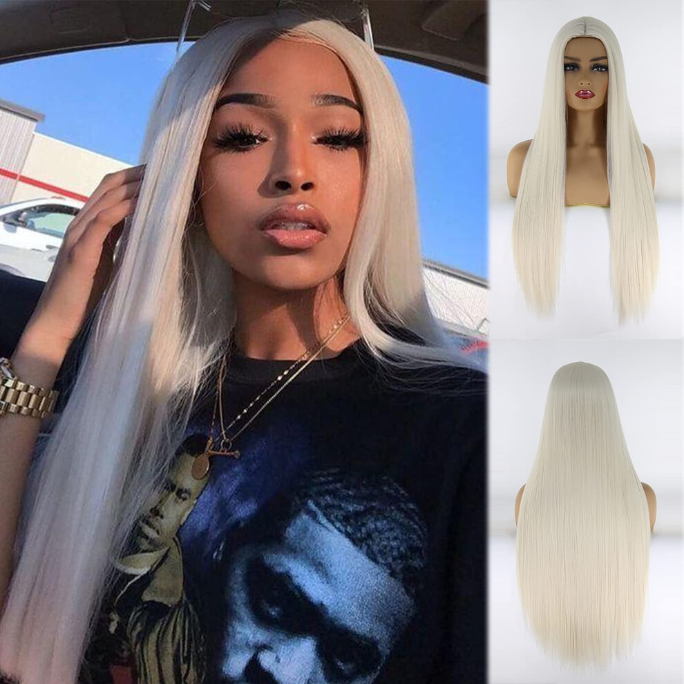Synthetic Wig 24 Inch #60 Color Heat Resistant Fiber with Natural Hairline for Women