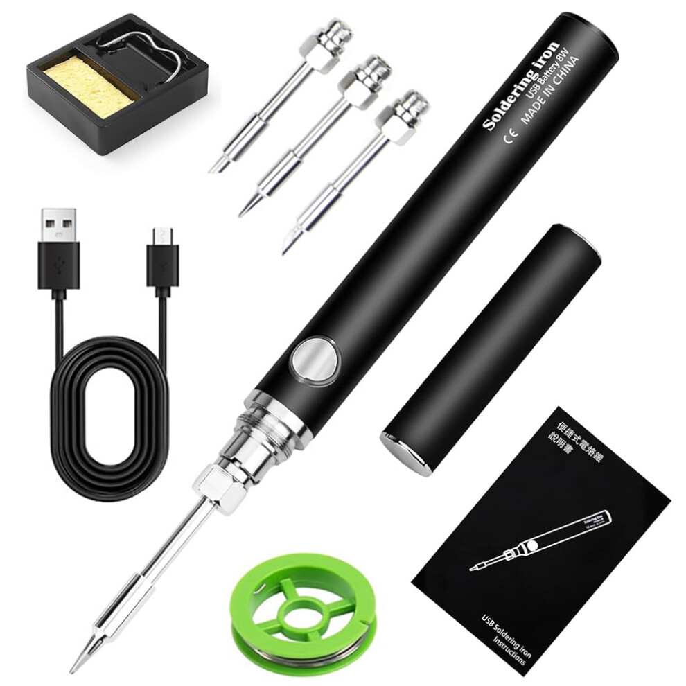 Cordless Usb Rechargeable Soldering Iron Kit With Rapid Heat Up, 3 Temp Modes For Electronics 9044945233254