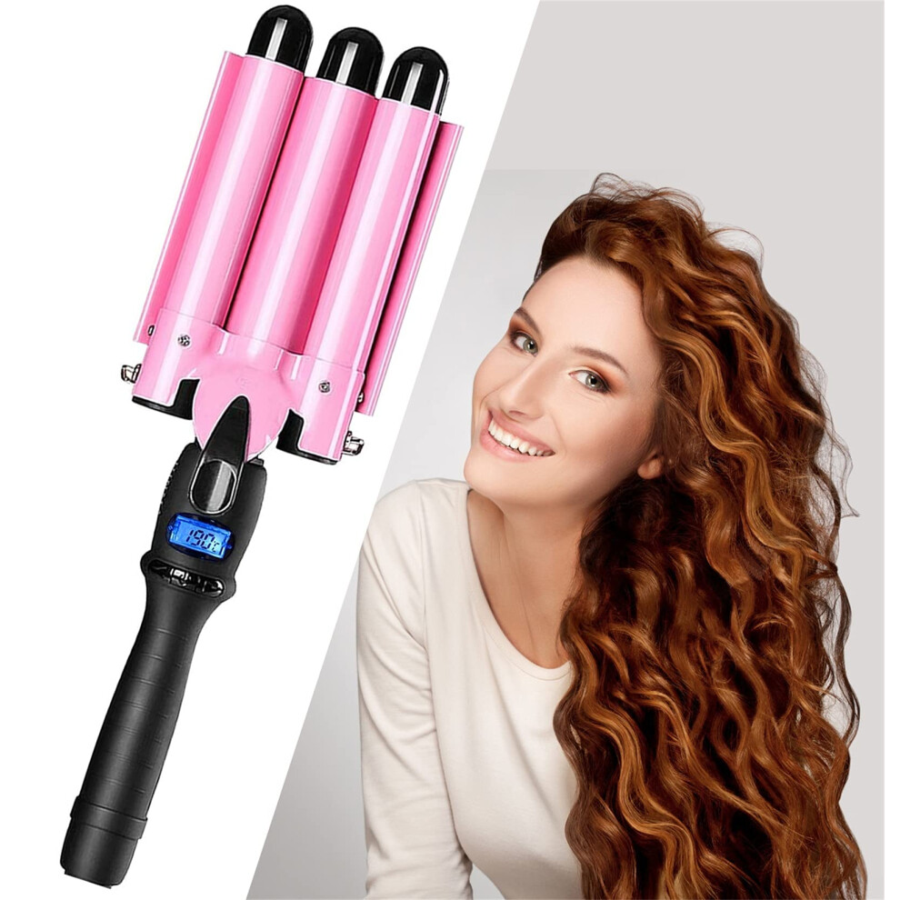 1 Inch Triple Barrel Curling Iron with LCD, Ceramic Tourmaline Hair Waver for Beach Waves