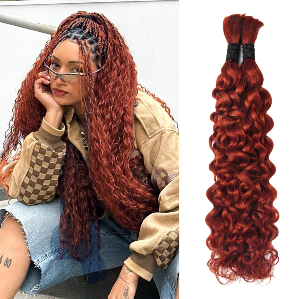 Ginger Red 26 Inch Water Wave Virgin Human Hair Braiding Extensions for Boho Knotless Braids