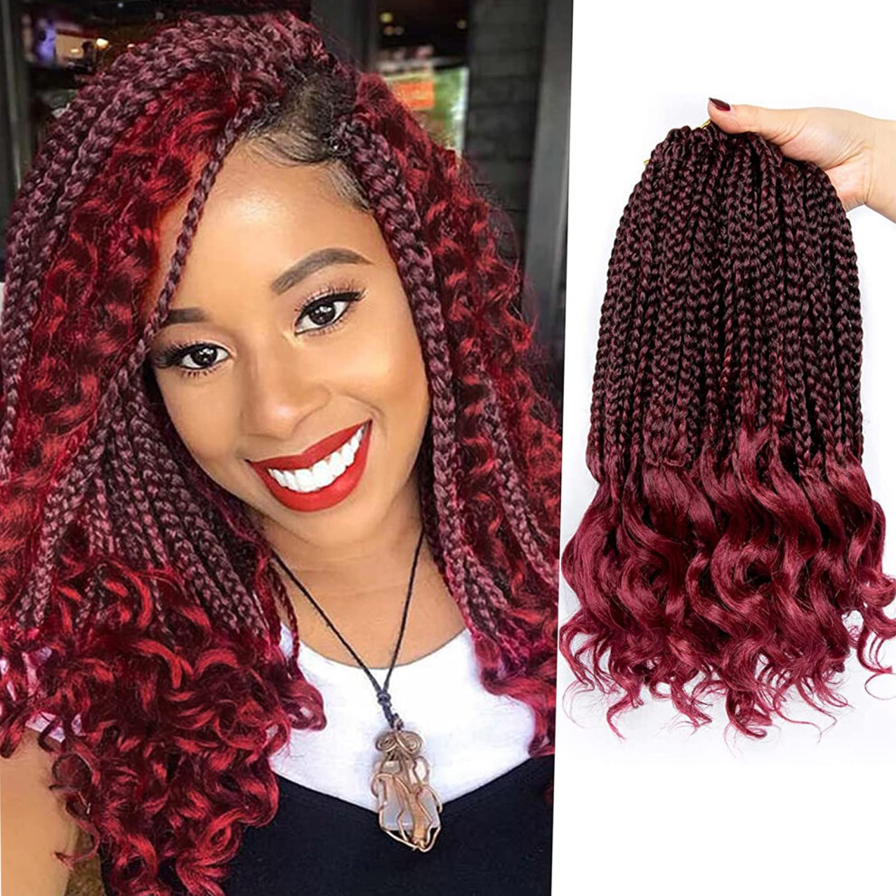 Unisex Crochet Box Braids With Curly Ends 18 Inch T1b/Bug Synthetic Hair Extensions For Full Head