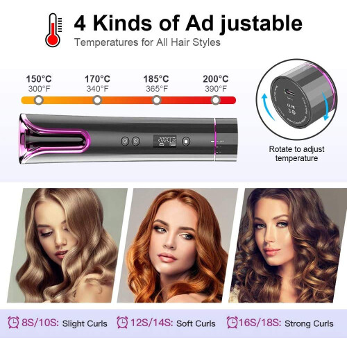 Automatic Curling Iron with LCD Display, Rotating Ceramic Barrel, Adjustable Heat Timer 2