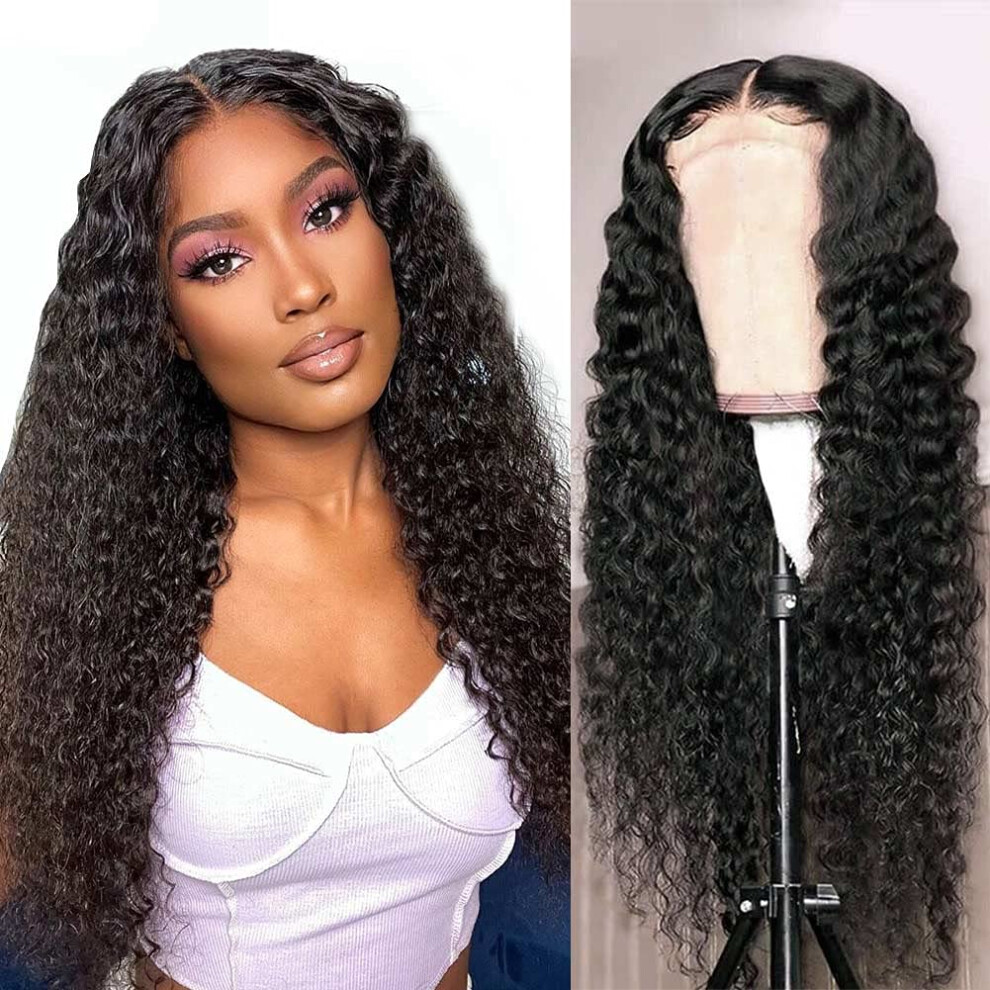 Curly Lace Front Wig 24 Inch 4x4 Lace Closure Human Hair Pre Plucked Hairline 150% Density