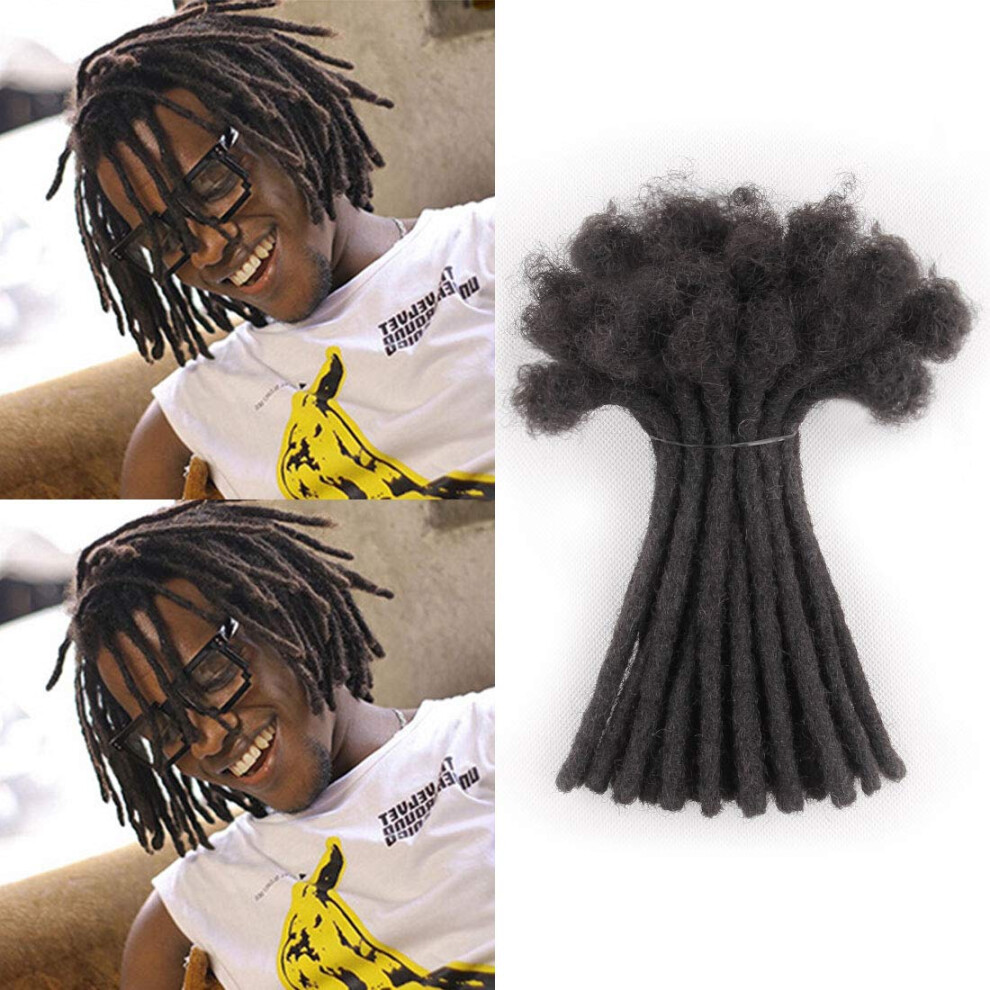 Unisex 6 Inch Human Hair Dreadlock Extensions 30 Strands Handmade Crochet Loc Extensions 0.6Cm 1B Color