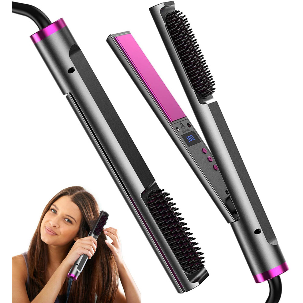3 in 1 Hair Straightener Curling Iron Brush Ceramic Tourmaline Ionic Flat Iron with Adjustable Temp for Salon Home Travel