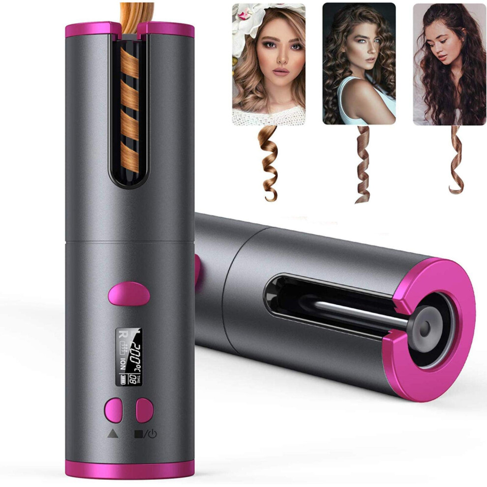 Cordless Hair Curler with LCD Display, Ceramic Barrel, AntiTangle, USB Rechargeable Styling Tool