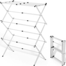 Foldable Telescopic Clothes Drying Rack SpaceSaving Adjustable 16.9329.92in White RustResistant