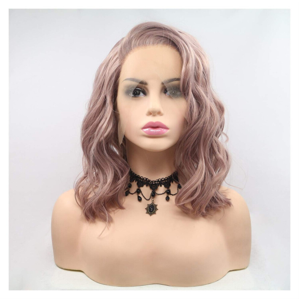 Unisex Pink Glueless Lace Front Wig Long Curly Kawaii Cosplay Heat Resistant Natural Hairline