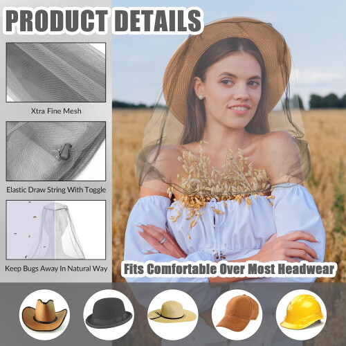4 Pack Mosquito Head Net for Hiking Camping with Breathable Bug Mesh Face Protection Gray 1