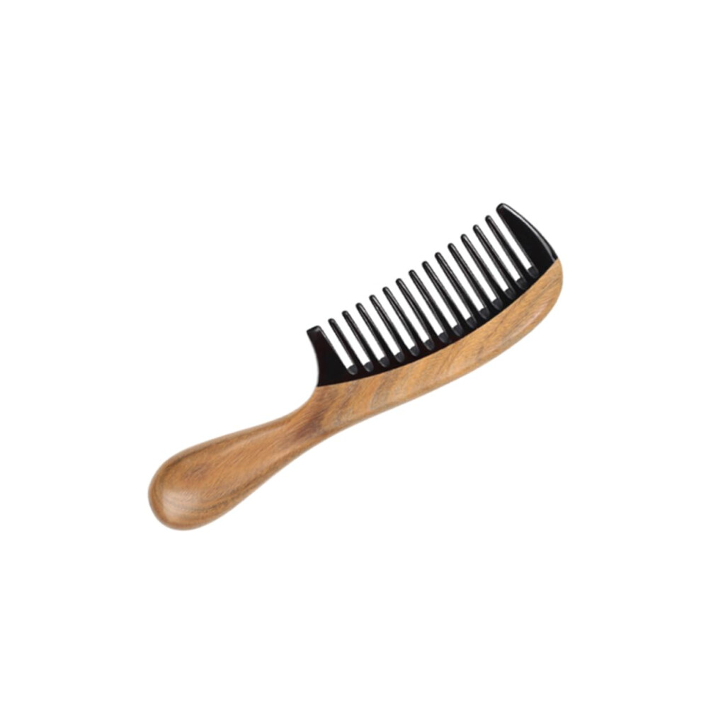 Unisex Sandalwood And Horn Wood Comb Antistatic Hair Control With Round Handle For Gentle Scalp Massage