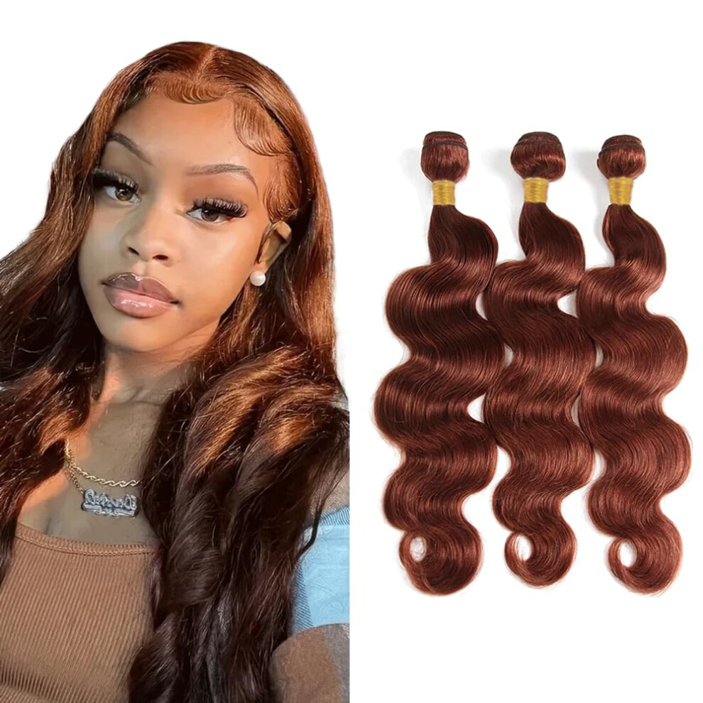 Brazilian Remy Human Hair Bundles Color 33 Auburn Body Wave Extensions 24 Inch Virgin
