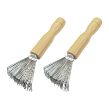 2Pcs Hair Brush Cleaner with Ergonomic Wooden Handle and Stainless Steel Wire Rake for Combs and Brushes