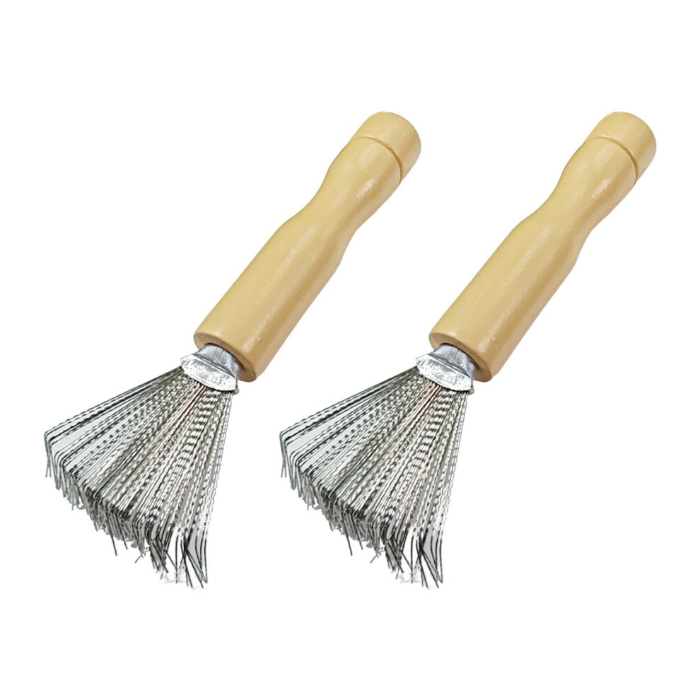 2Pcs Hair Brush Cleaner with Ergonomic Wooden Handle and Stainless Steel Wire Rake for Combs and Brushes