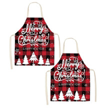 Conjunto de 2 aventais de cozinha natalinos xadrez, aventais ajustáveis com estampa de búfalo, utensílios de cozinha e decoração de Natal.