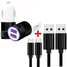 2 x ultramocny zestaw ładujący do samochodu (5 V – 2,1 A) + 2 kable USB-C o długości 1 m, kompatybilne z tabletem Lenovo Tab M8 (4. generacja)