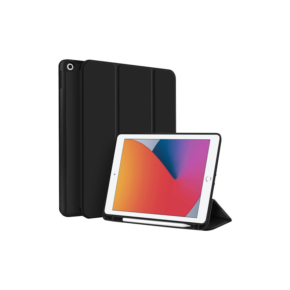 Compatible With Ipad 10.2 (2021/2020/2019) 3-Fold Tpu Smart Leather Case With Pencil Holder Black 9173940123731