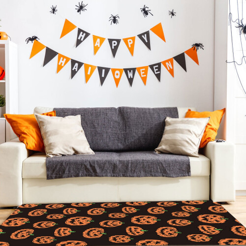 Χαλί δαπέδου Halloween 32x42", Χαλί με εκτύπωση κολοκύθας-φάντασμα-αράχνη για 1