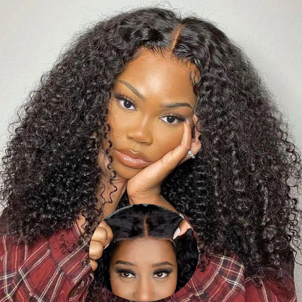 Unisex Human Hair Lace Front Wig Pre Plucked 13X4 Hd Kinky Curly Glueless Wear And Go 180% Density