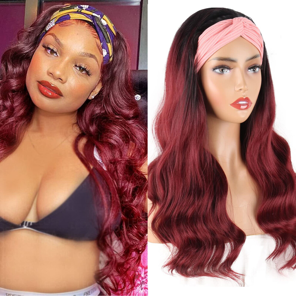 Red Synthetic Wig for Women with Natural Wave, Soft HeatResistant Fiber, Easy Glue Install