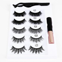 (5 pair, A) Waterproof Magnetic Eyeliner with Eyelashes and Tweezer 5/10 Pairs Set Long Lashes