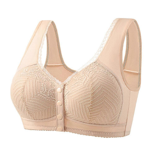 (L,beige)Fixed Cup Front Buckle Mother Middle-aged And Elderly Underwear Female Large