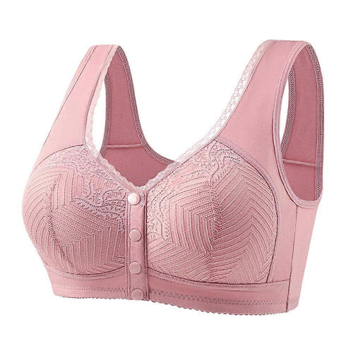 (XL,pink)Fixed Cup Front Buckle Mother Middle-aged And Elderly Underwear Female Large