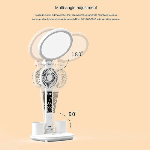 (Regular style, Charging model 3200 capacity) New Table Lamp Desk Lamp Study Reading Light with Fan LED Clock Eye Protection~ 1