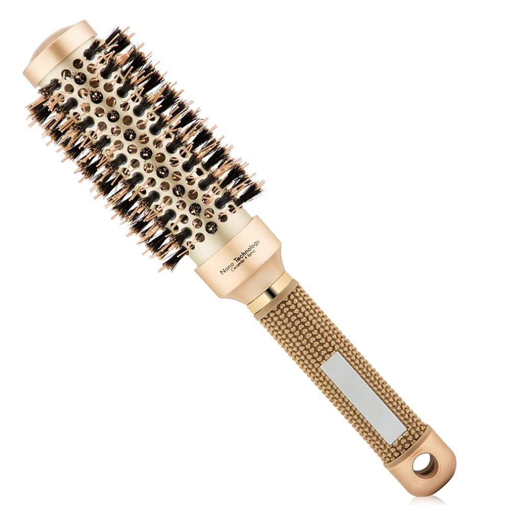 Round Brush for Blow Drying with Boar Bristles, Nano Thermal Ceramic Barrel for Fast Styling and Shine, 2.6in