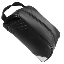 Golf Shoe Bag with Zipper PU Leather Travel Shoe Storage Organizer for Sports and Dust Protection Black