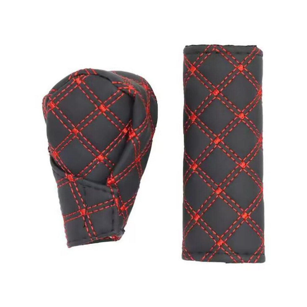 Car Handbrake Cover For Mitsubishi Montero Sport Pajero Outlander, Anti Slip Leather Black/Red 9426802623895
