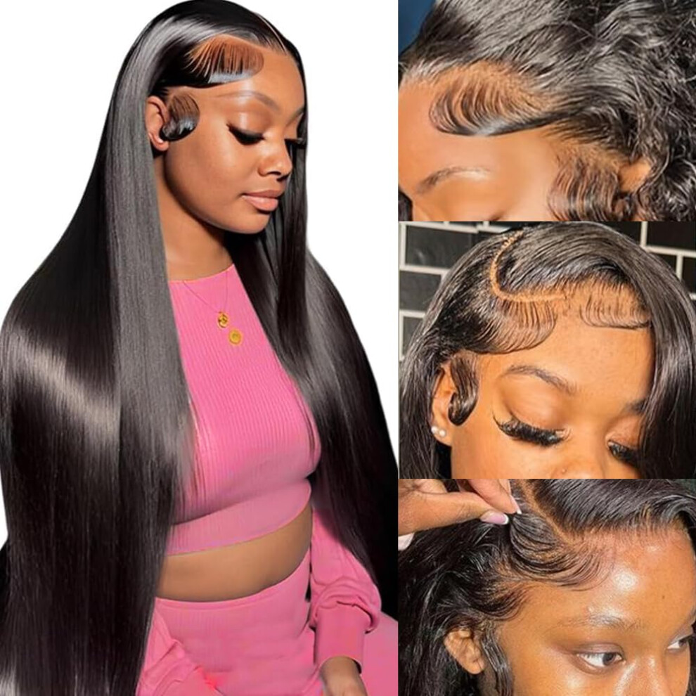 Unisex Straight Lace Front Wig 13X4 Hd Transparent Lace Brazilian Virgin Human Hair Pre Plucked 200 Density