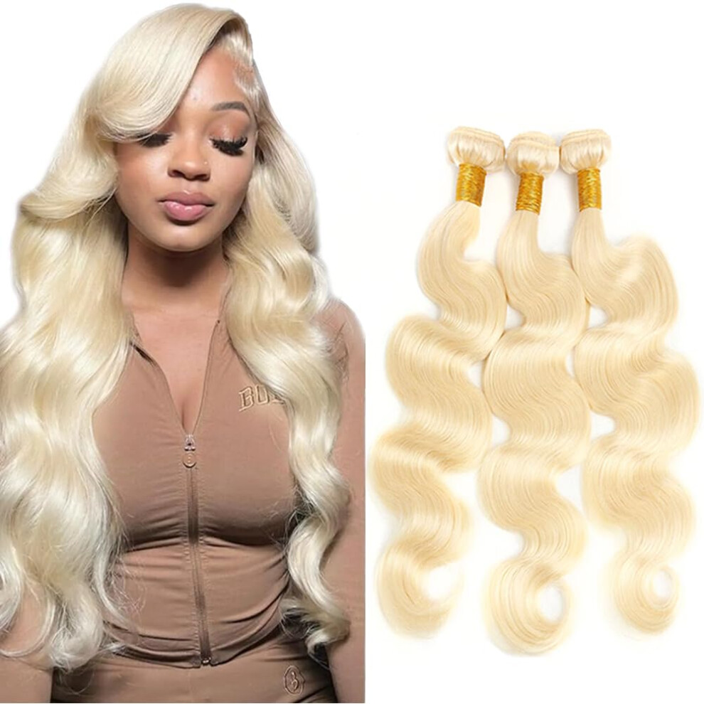 Unisex 613 Blonde Body Wave Human Hair Bundles Brazilian Virgin Precolored Honey Blonde 1418 Inch