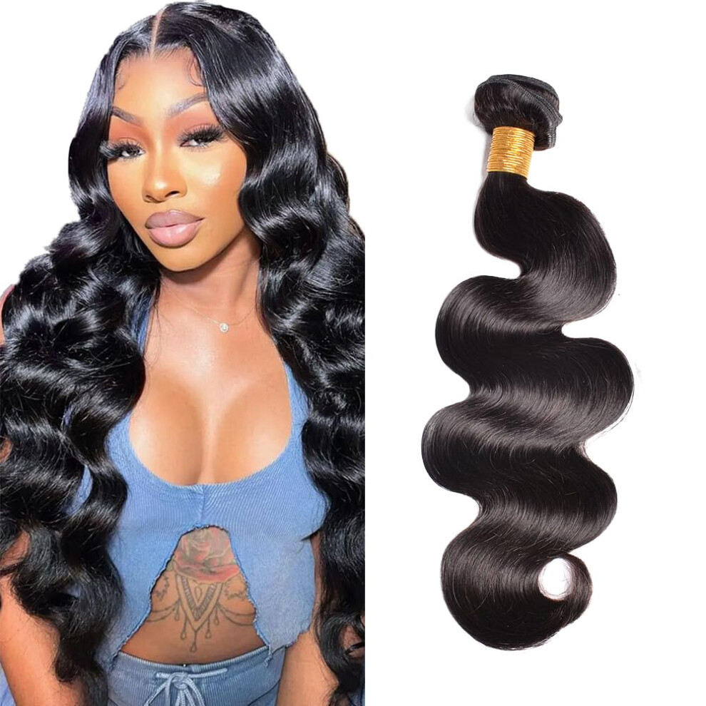Unisex Black Brazilian Body Wave Hair 24 Inch Virgin Remy Human Hair Bundle Natural #1B Extension