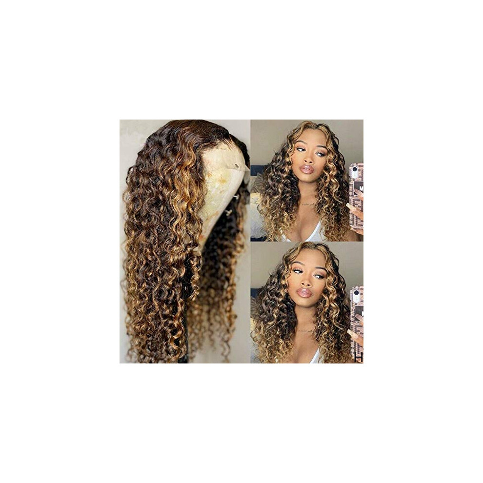 Human Hair Headband Wig Ombre Blonde with Natural Highlights Adjustable Cap for Women 16 Inch