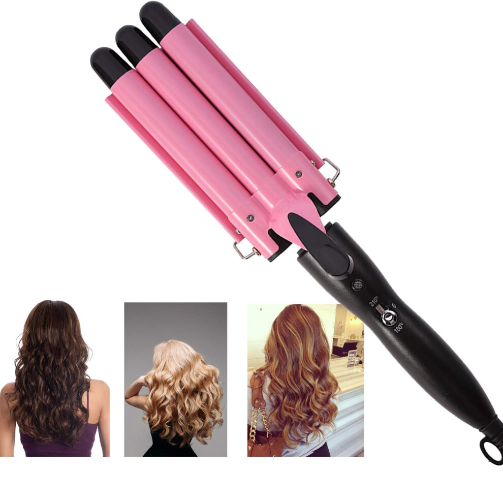 3 Barrel Curling Iron Hair Waver, Tourmaline Ceramic 25mm Triple Barrel Wand, Fast Heat Up