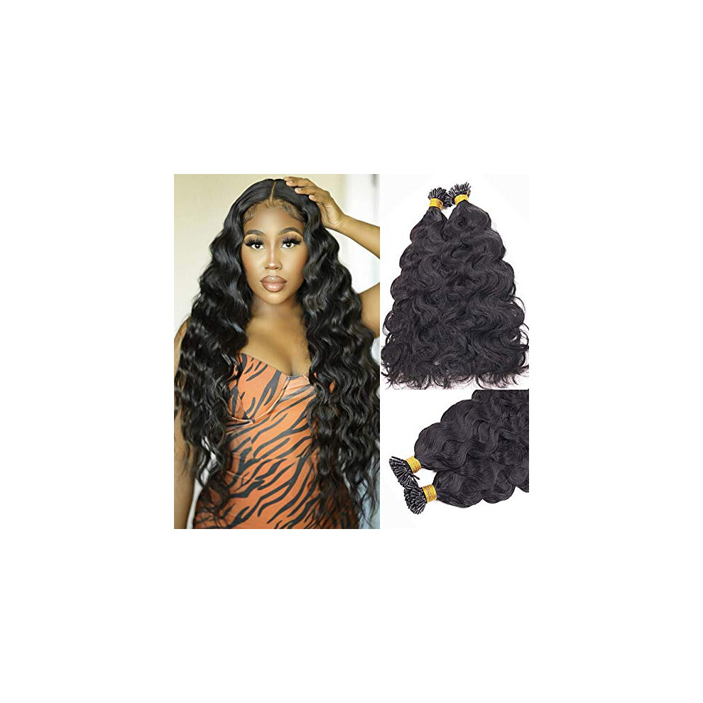 Unisex I Tip Human Hair Extensions 26 Inch Natural Color Body Wave Keratin Pre Bonded 100 Strands