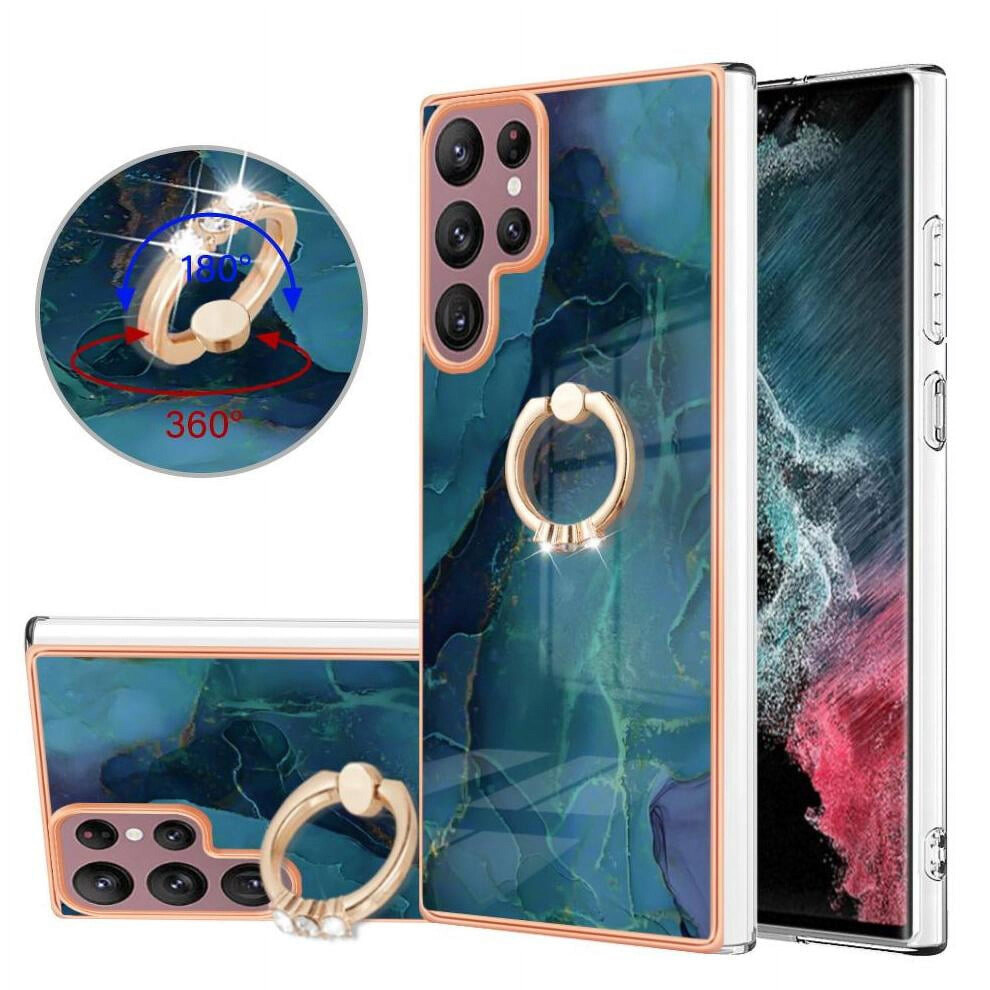Case For Compatible With Samsung Galaxy S22 Ultra 5G 360 Rotatable Ring Bumper Marble Shockproof Tpu Silicone 9173940125650