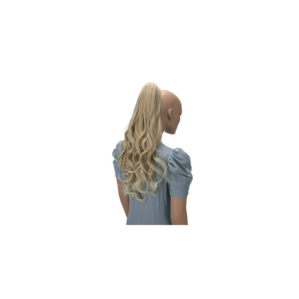 Unisex Ponytail Hair Extension 24 Inch Wavy Blond Clip In Heat Resistant Synthetic Hairpiece