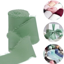 Ribín Síoda Chiffon Seewan3Rolls, Fabraic Fringe 1.5"x5 slat atá neamhdhíobhálach don chomhshaol le haghaidh bainise, bláthanna bláthanna,